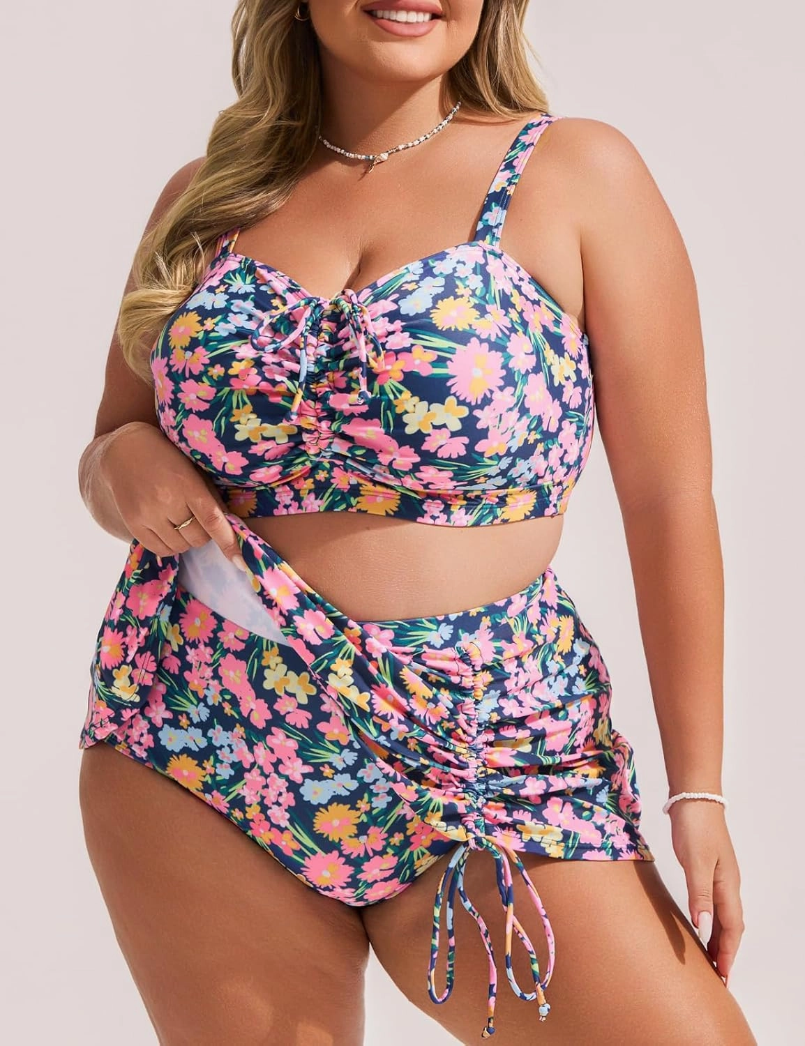Hanna Nikole Womens High Waisted Bikini Sets Tummy Control Swimsuits Drawstring Swim Skirt Swim Suits for Women 2025