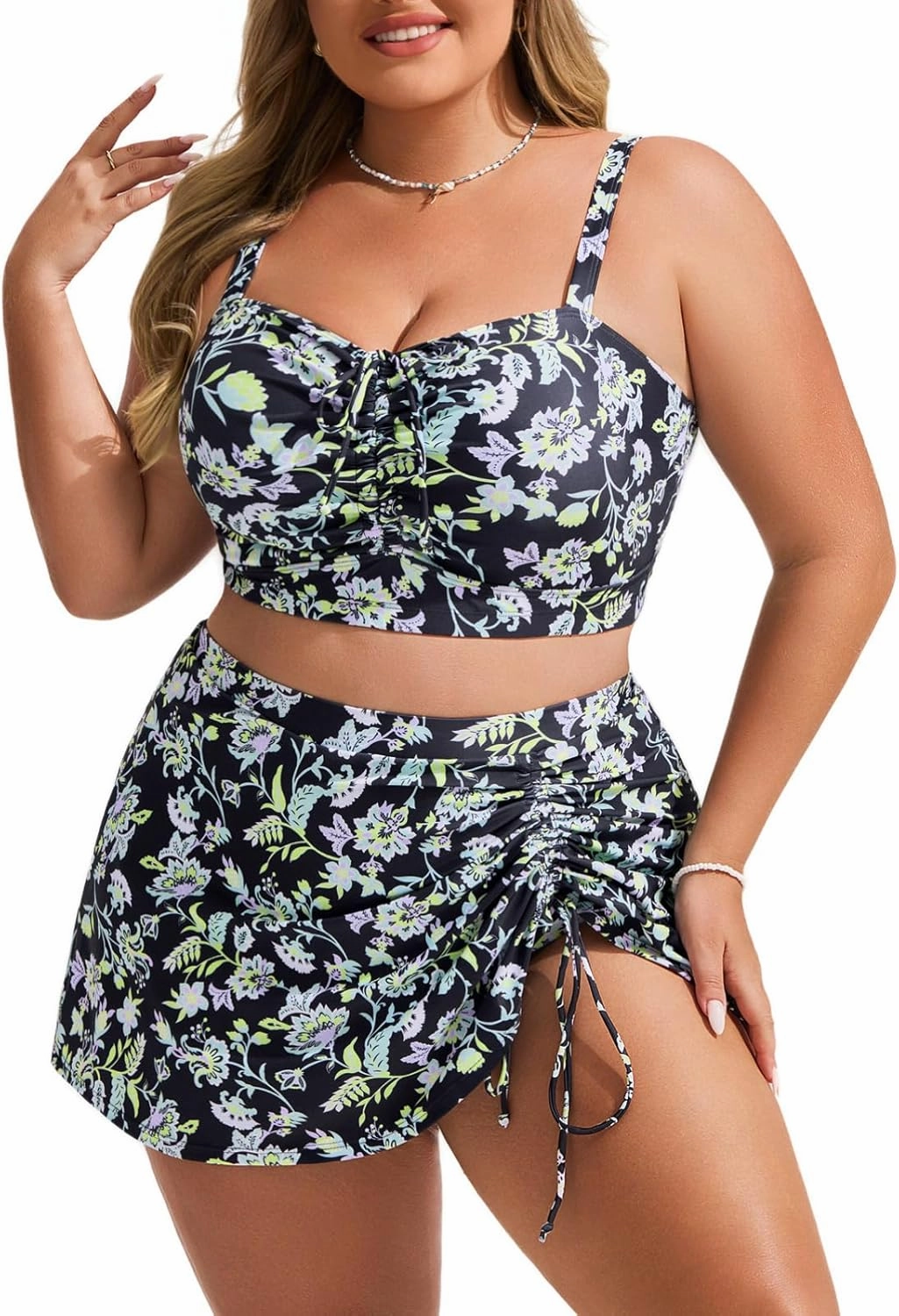 Hanna Nikole Womens High Waisted Bikini Sets Tummy Control Swimsuits Drawstring Swim Skirt Swim Suits for Women 2025