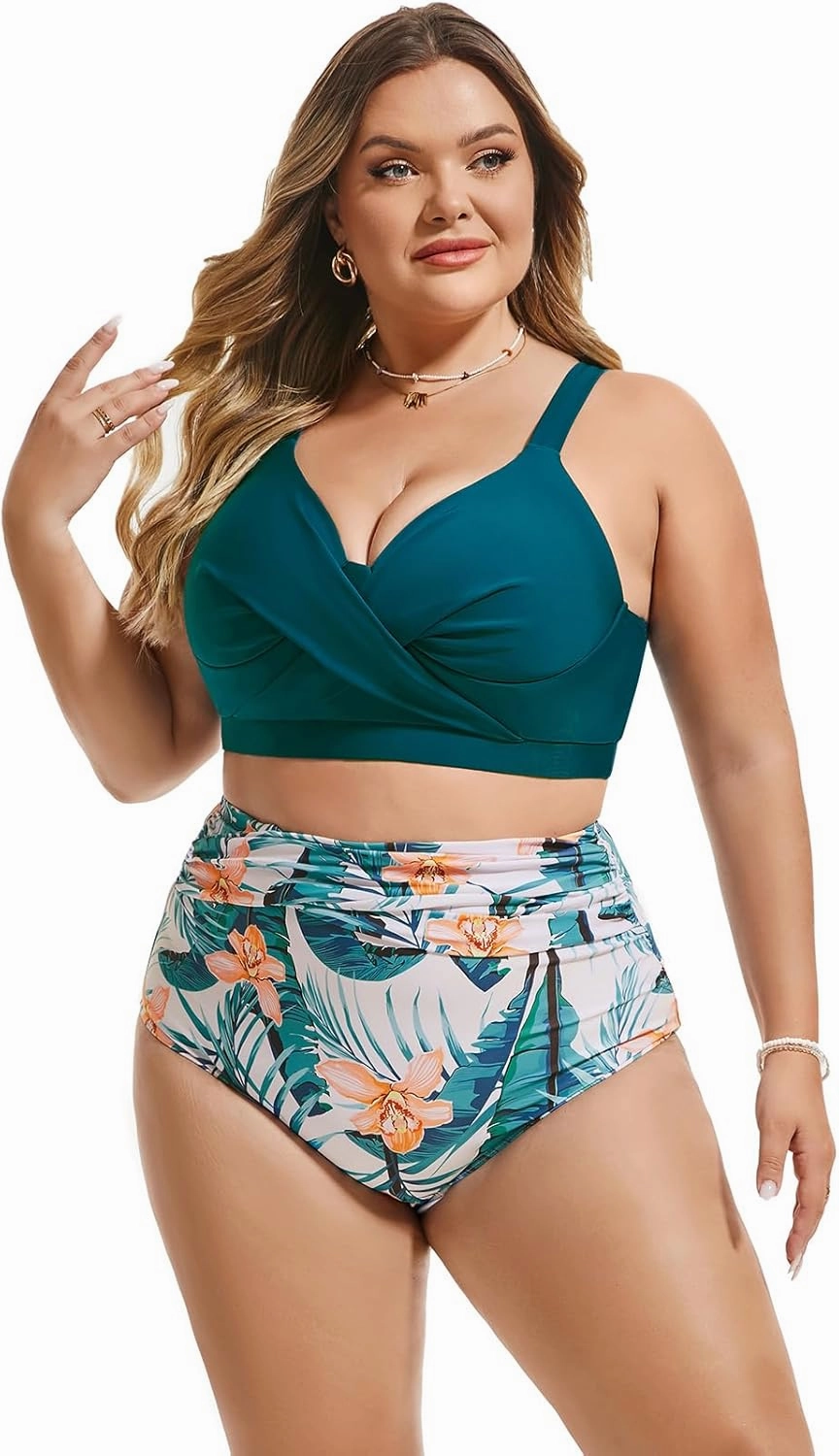Hanna Nikole Womens Plus Size Bikini Set Two Piece High Waisted Swimsuits Tummy Control Bathing Suit Twist Front Swimwear