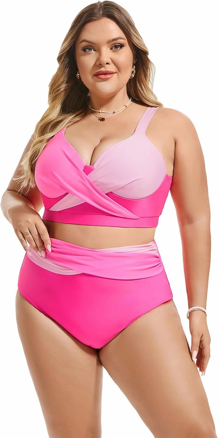 Hanna Nikole Womens Plus Size Bikini Set Two Piece High Waisted Swimsuits Tummy Control Bathing Suit Twist Front Swimwear