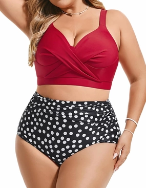 Hanna Nikole Womens Plus Size Bikini Set Two Piece High Waisted Swimsuits Tummy Control Bathing Suit Twist Front Swimwear