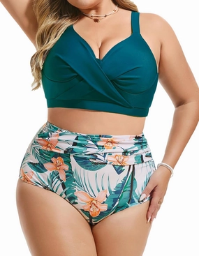 Hanna Nikole Womens Plus Size Bikini Set Two Piece High Waisted Swimsuits Tummy Control Bathing Suit Twist Front Swimwear