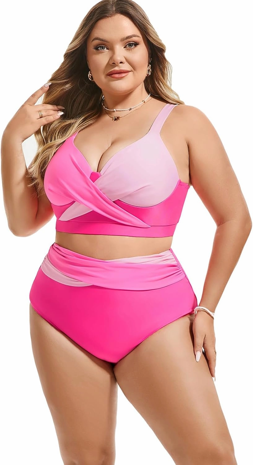 Hanna Nikole Womens Plus Size Bikini Set Two Piece High Waisted Swimsuits Tummy Control Bathing Suit Twist Front Swimwear