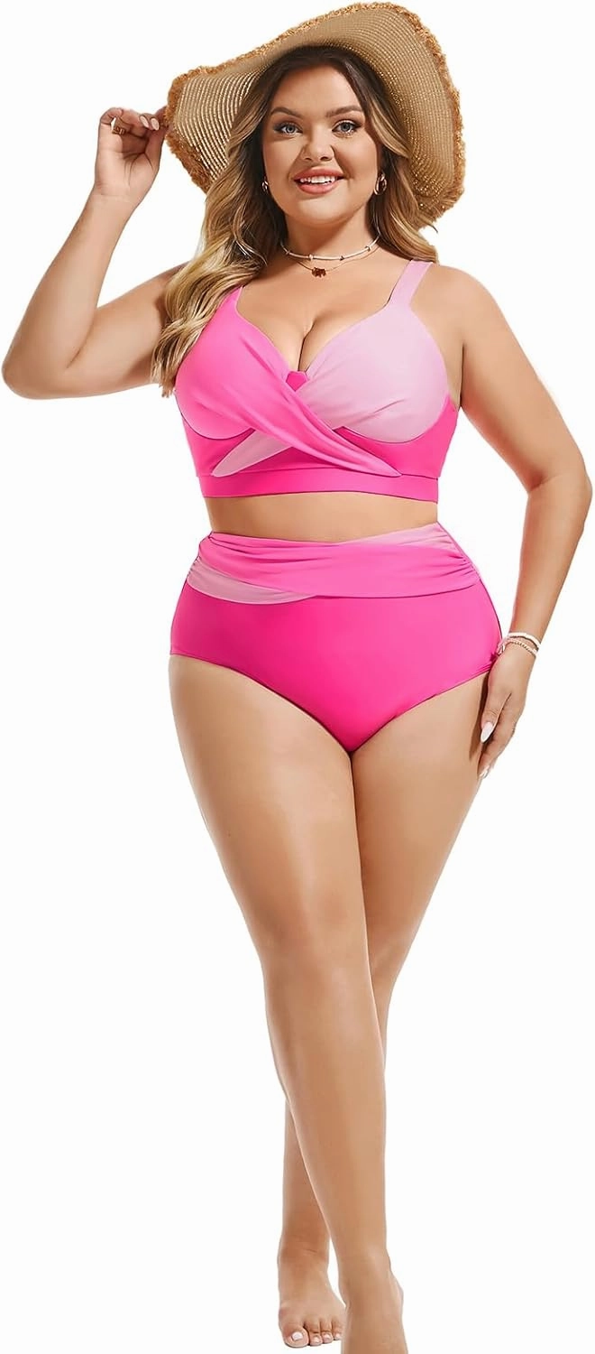 Hanna Nikole Womens Plus Size Bikini Set Two Piece High Waisted Swimsuits Tummy Control Bathing Suit Twist Front Swimwear