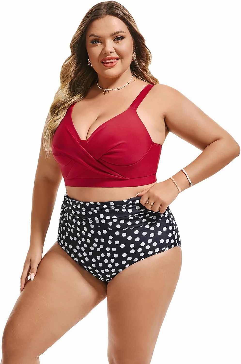 Hanna Nikole Womens Plus Size Bikini Set Two Piece High Waisted Swimsuits Tummy Control Bathing Suit Twist Front Swimwear