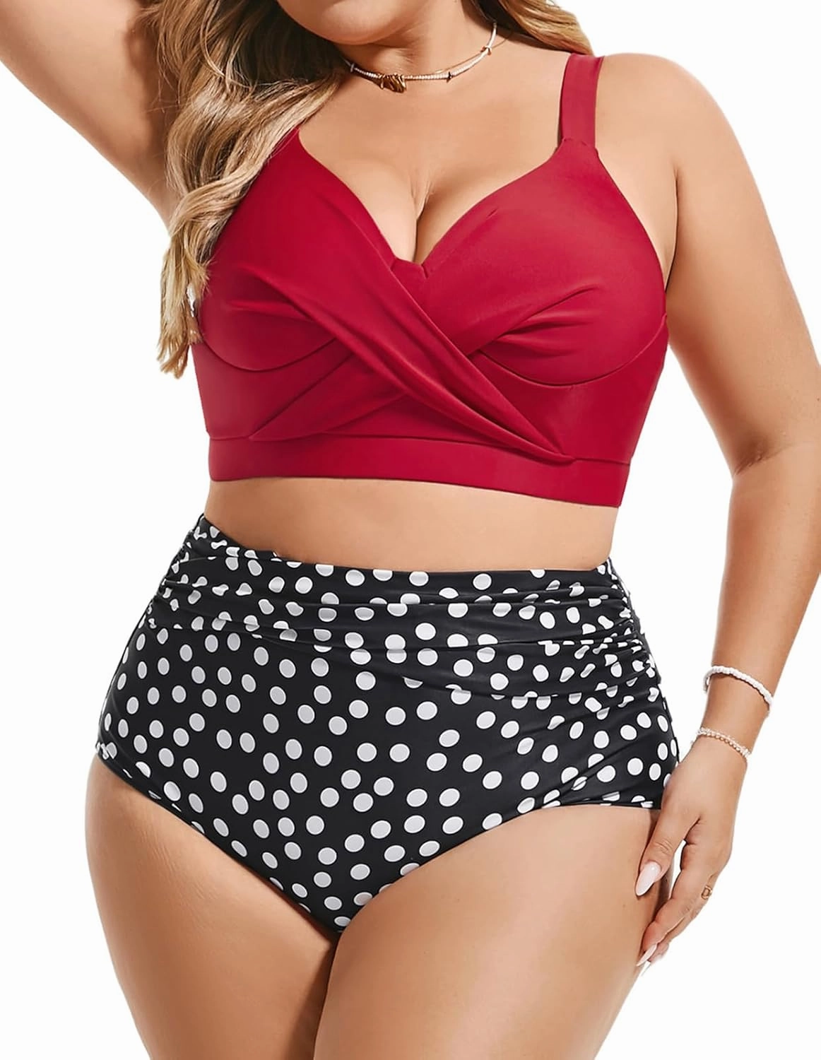 Hanna Nikole Womens Plus Size Bikini Set Two Piece High Waisted Swimsuits Tummy Control Bathing Suit Twist Front Swimwear