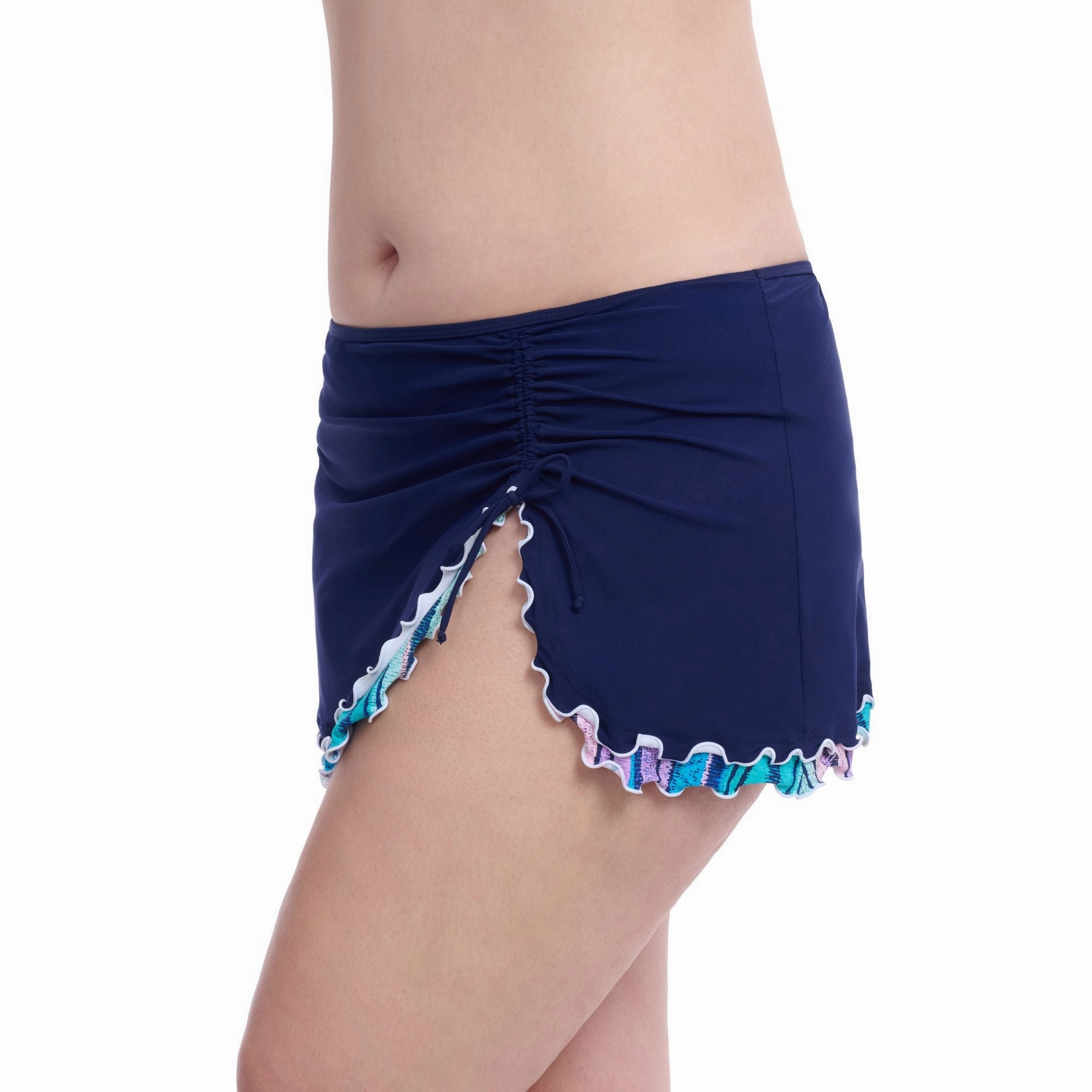 Harmony Full Figure Navy Ruffle Trim Womens Skirted Swim Bottom