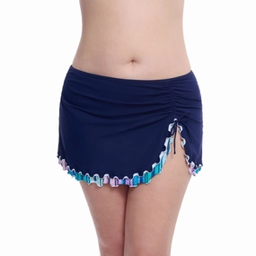 Harmony Full Figure Navy Ruffle Trim Womens Skirted Swim Bottom