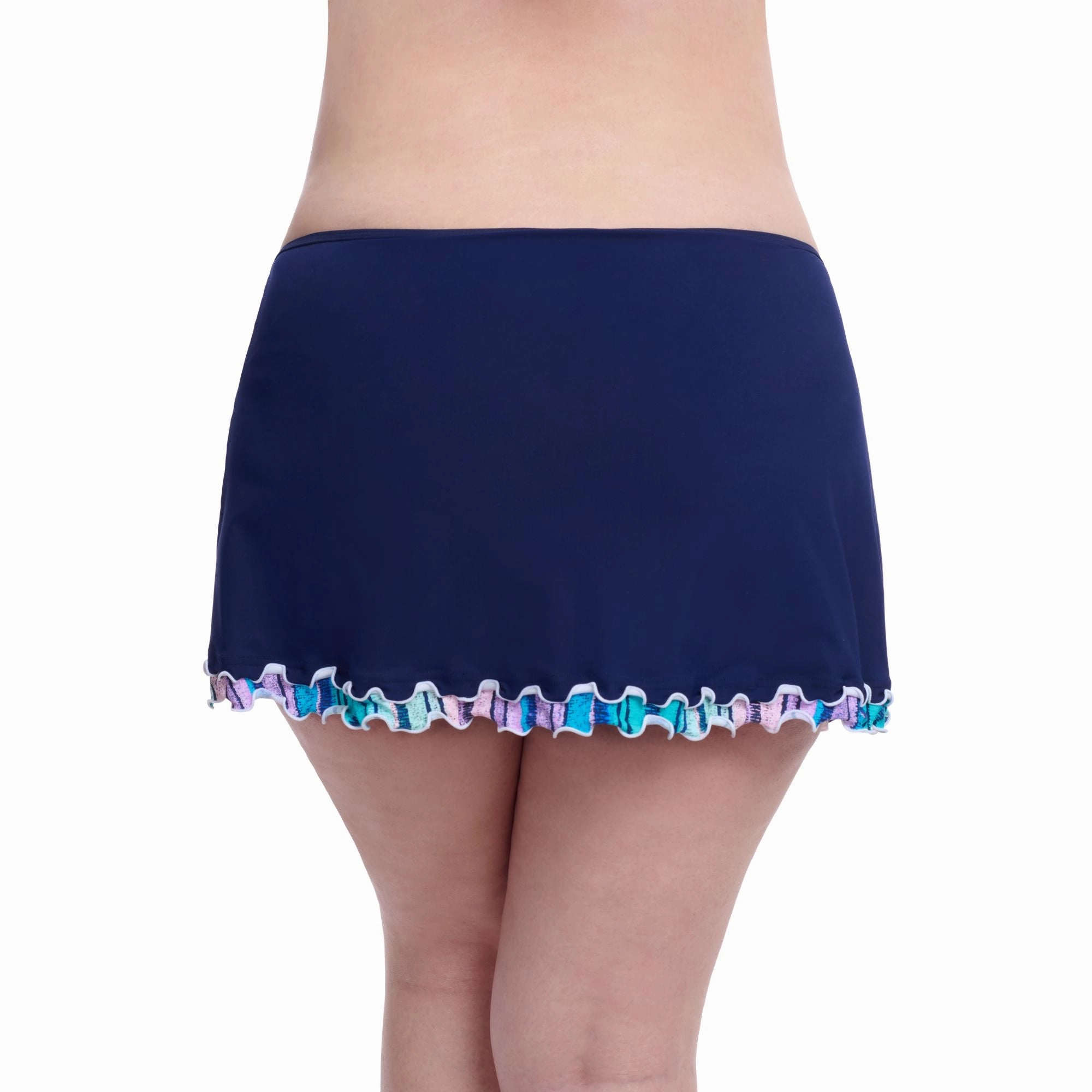 Harmony Full Figure Navy Ruffle Trim Womens Skirted Swim Bottom