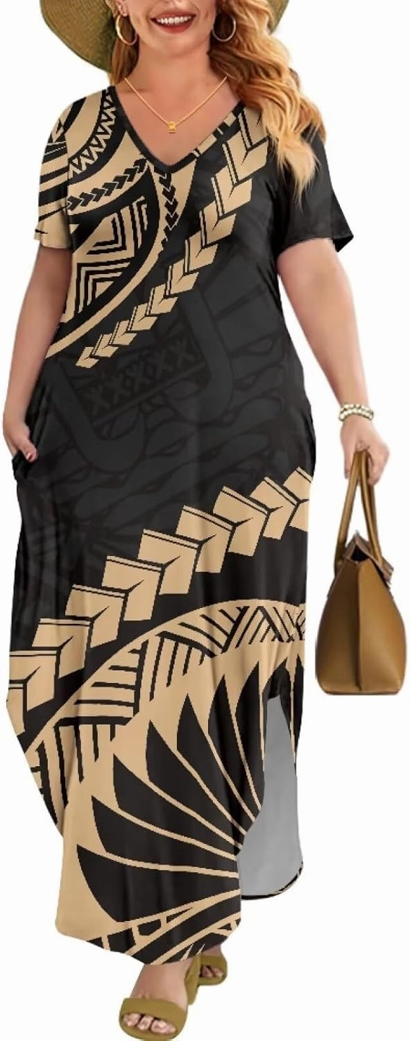 Hawaiian Mumu Dresses for Women with Pockets Short Sleeve Summer Dresses Boho Plus Size Dresses for Women