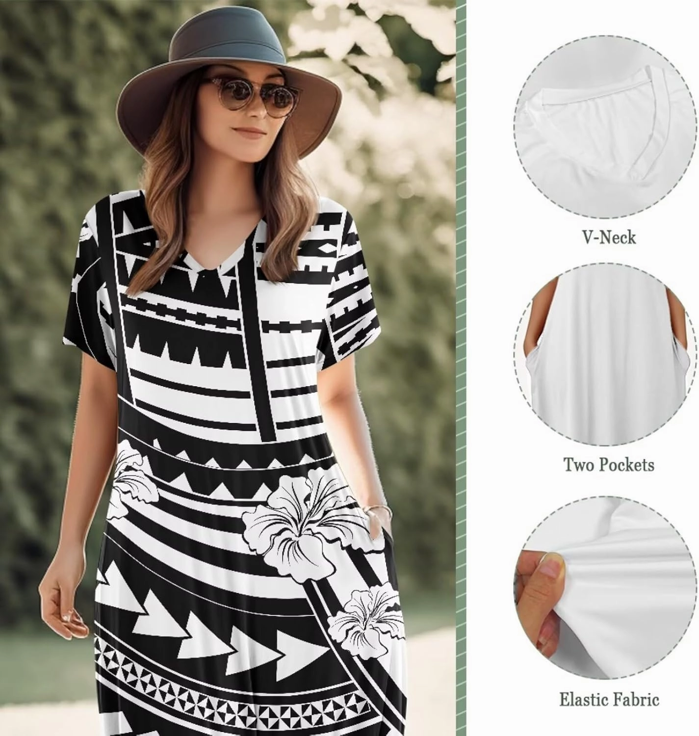 Hawaiian Mumu Dresses for Women with Pockets Short Sleeve Summer Dresses Boho Plus Size Dresses for Women