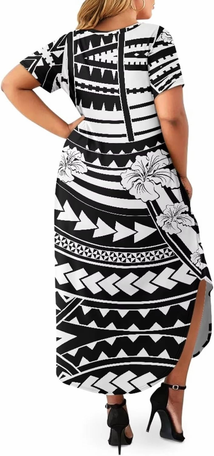 Hawaiian Mumu Dresses for Women with Pockets Short Sleeve Summer Dresses Boho Plus Size Dresses for Women