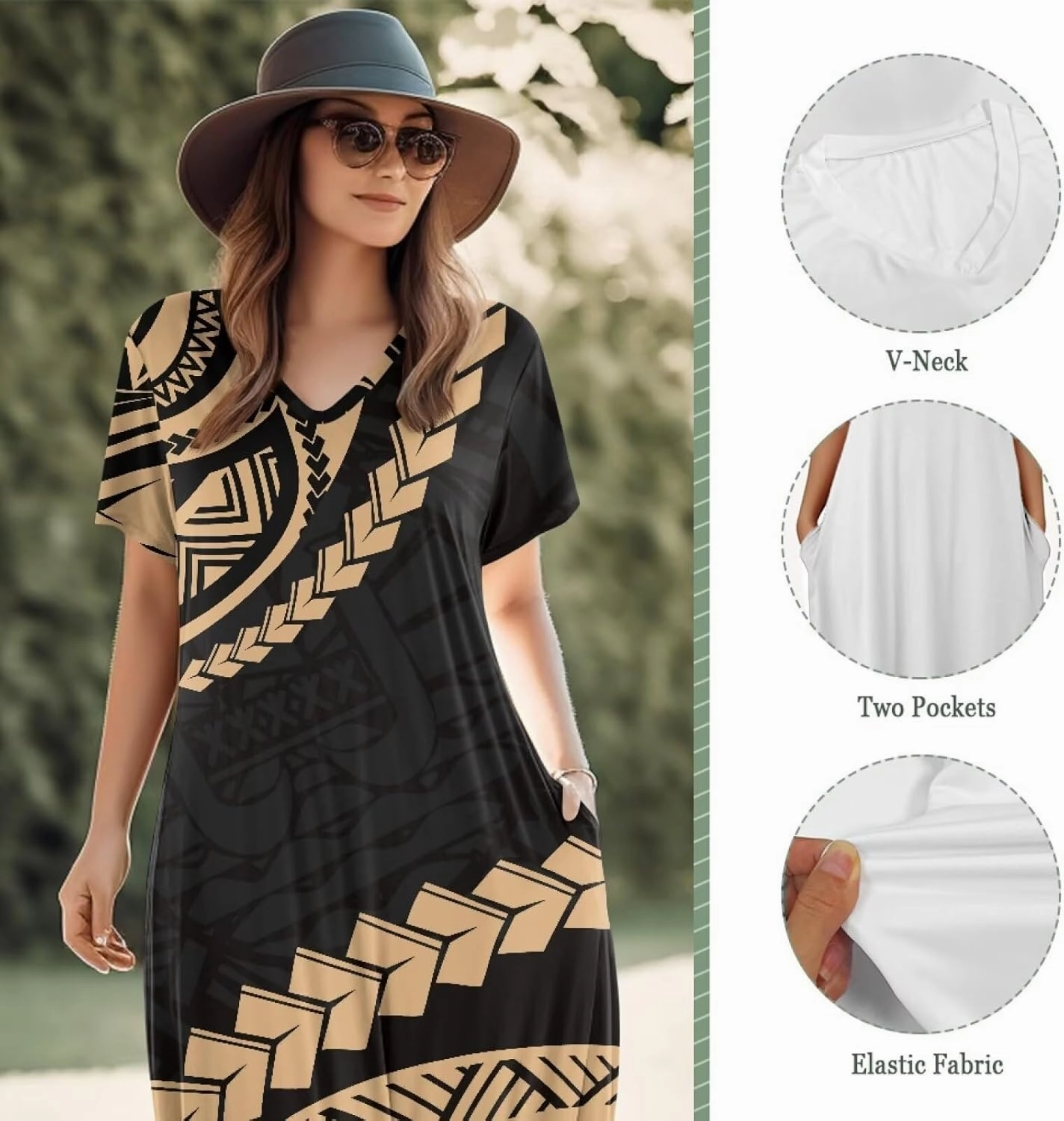 Hawaiian Mumu Dresses for Women with Pockets Short Sleeve Summer Dresses Boho Plus Size Dresses for Women