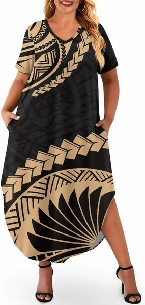 Hawaiian Mumu Dresses for Women with Pockets Short Sleeve Summer Dresses Boho Plus Size Dresses for Women