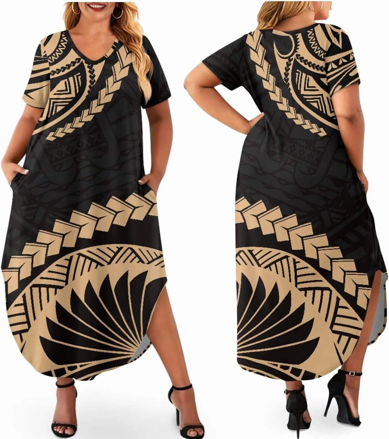 Hawaiian Mumu Dresses for Women with Pockets Short Sleeve Summer Dresses Boho Plus Size Dresses for Women