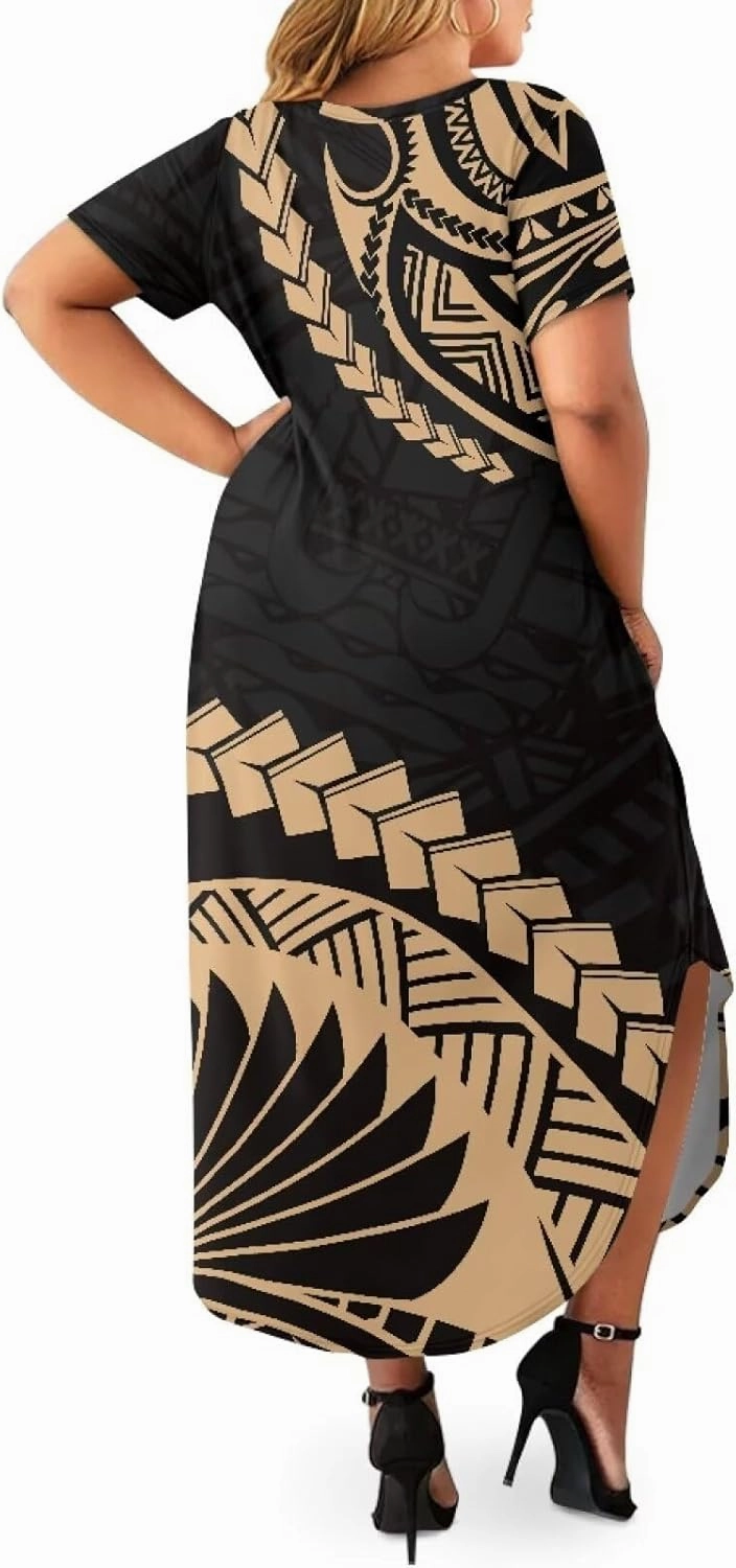 Hawaiian Mumu Dresses for Women with Pockets Short Sleeve Summer Dresses Boho Plus Size Dresses for Women