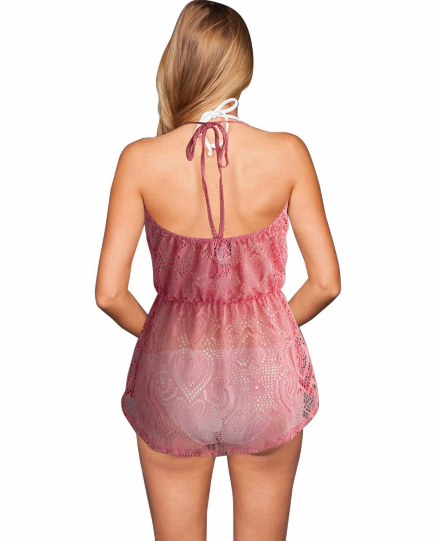 Heart Crochet Halter Dress In Coral
