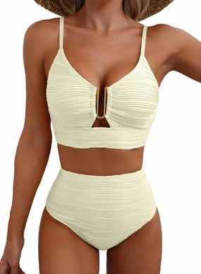 Herseas 2 Piece Bestselling Bikini Set U-Wire Cutout Swimsuit High Waisted Textured 2025 Summer Beach Swim Bathing Suits