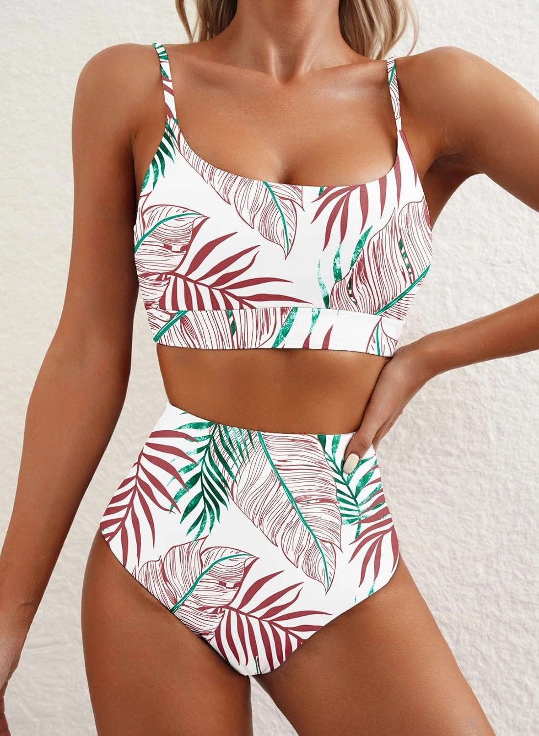 Herseas 2 Piece High Waisted Bikini Set for Women 2025 Spaghetti Straps Swim Top with Reversible Bottom Bathing Suit