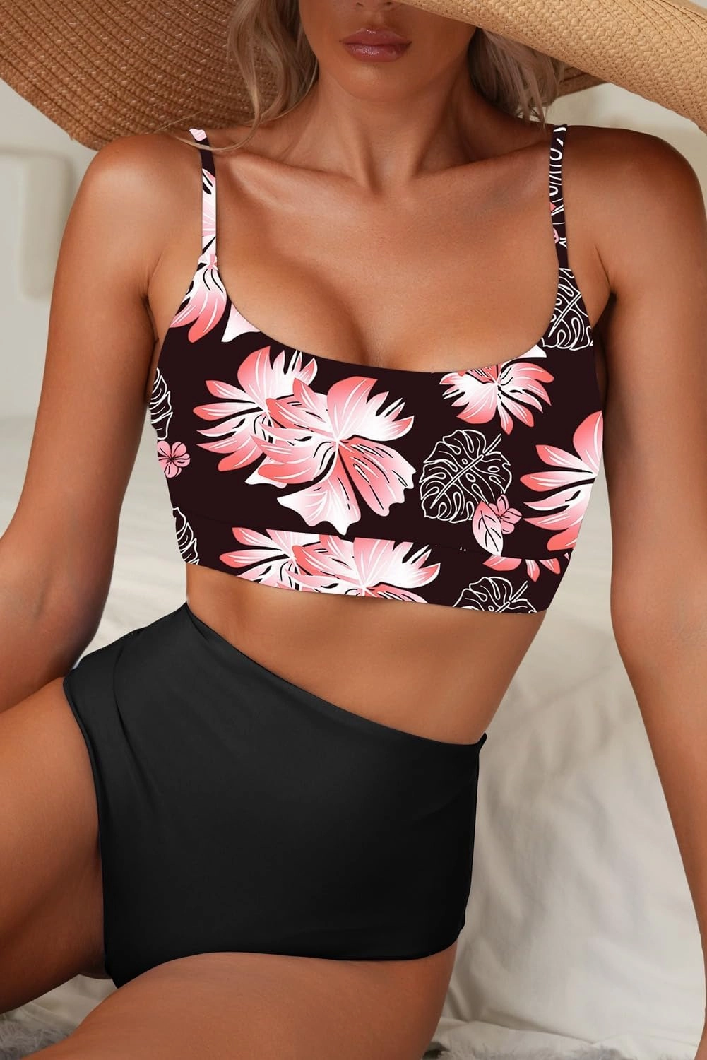 Herseas 2 Piece High Waisted Bikini Set for Women 2025 Spaghetti Straps Swim Top with Reversible Bottom Bathing Suit