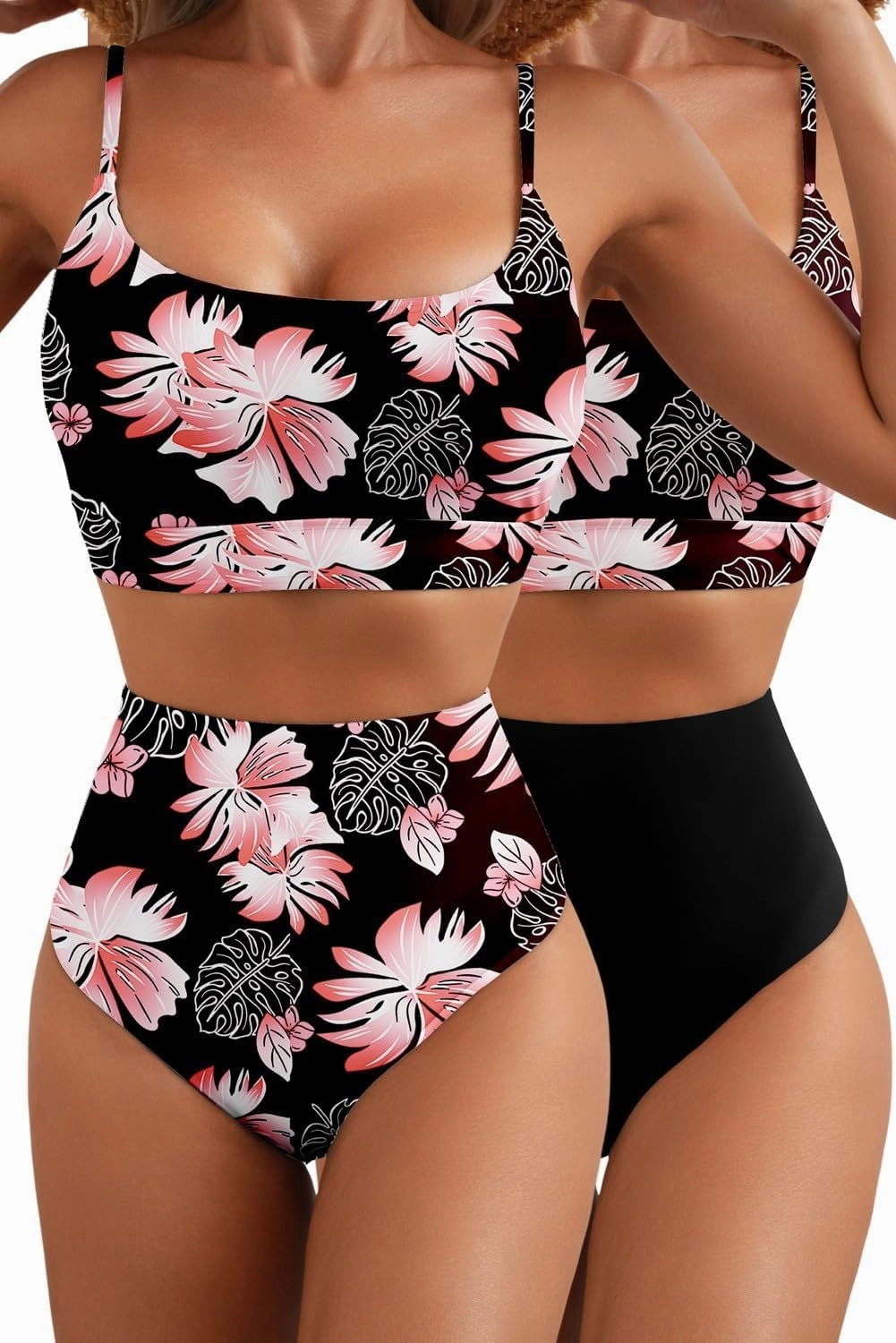 Herseas 2 Piece High Waisted Bikini Set for Women 2025 Spaghetti Straps Swim Top with Reversible Bottom Bathing Suit