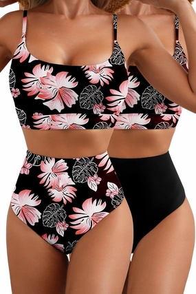 Herseas 2 Piece High Waisted Bikini Set for Women 2025 Spaghetti Straps Swim Top with Reversible Bottom Bathing Suit