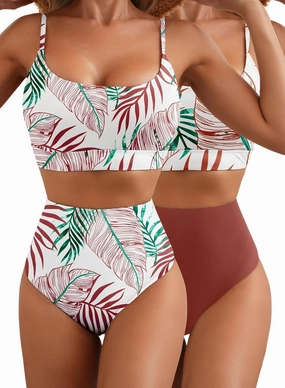 Herseas 2 Piece High Waisted Bikini Set for Women 2025 Spaghetti Straps Swim Top with Reversible Bottom Bathing Suit