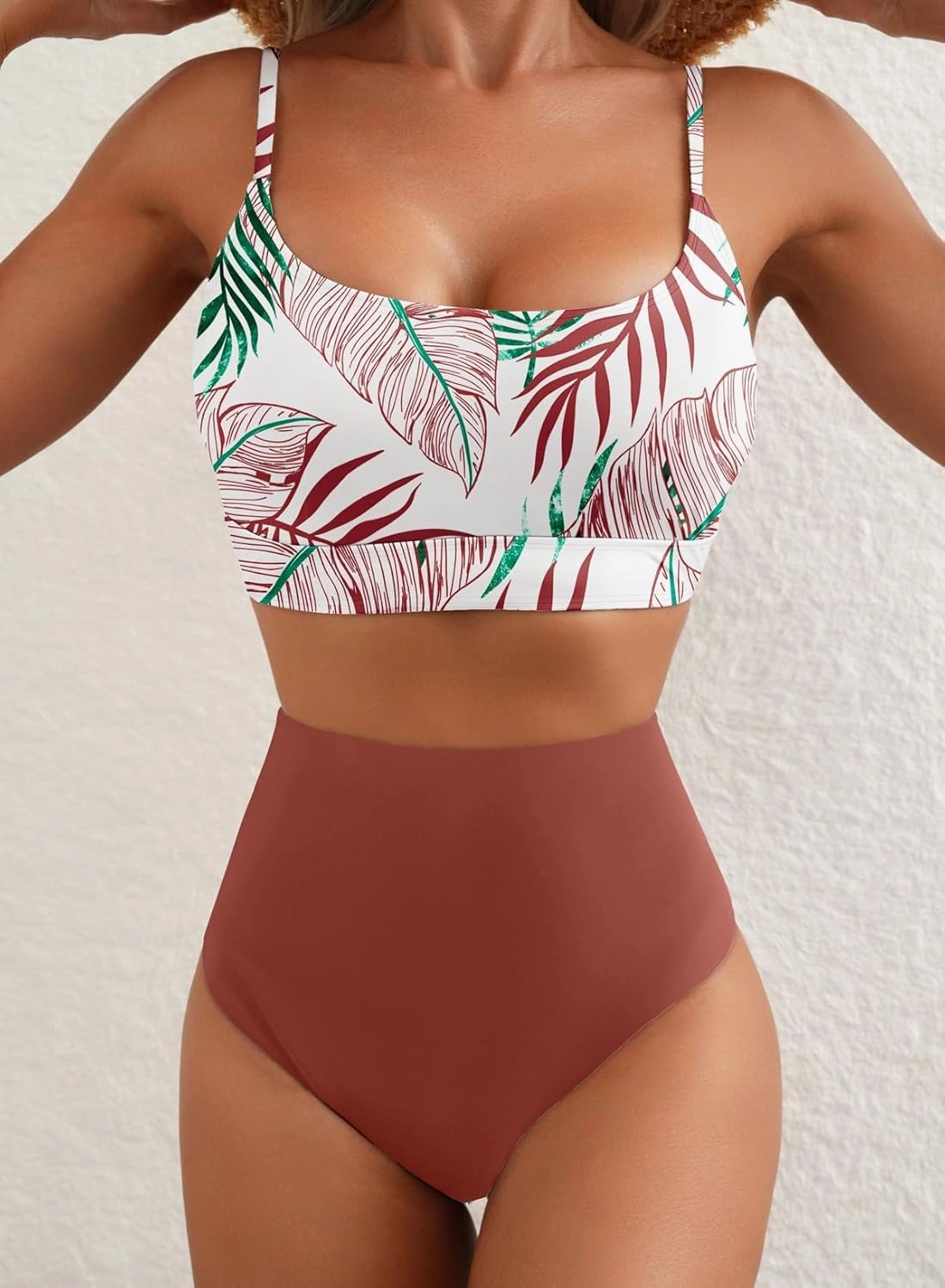 Herseas 2 Piece High Waisted Bikini Set for Women 2025 Spaghetti Straps Swim Top with Reversible Bottom Bathing Suit