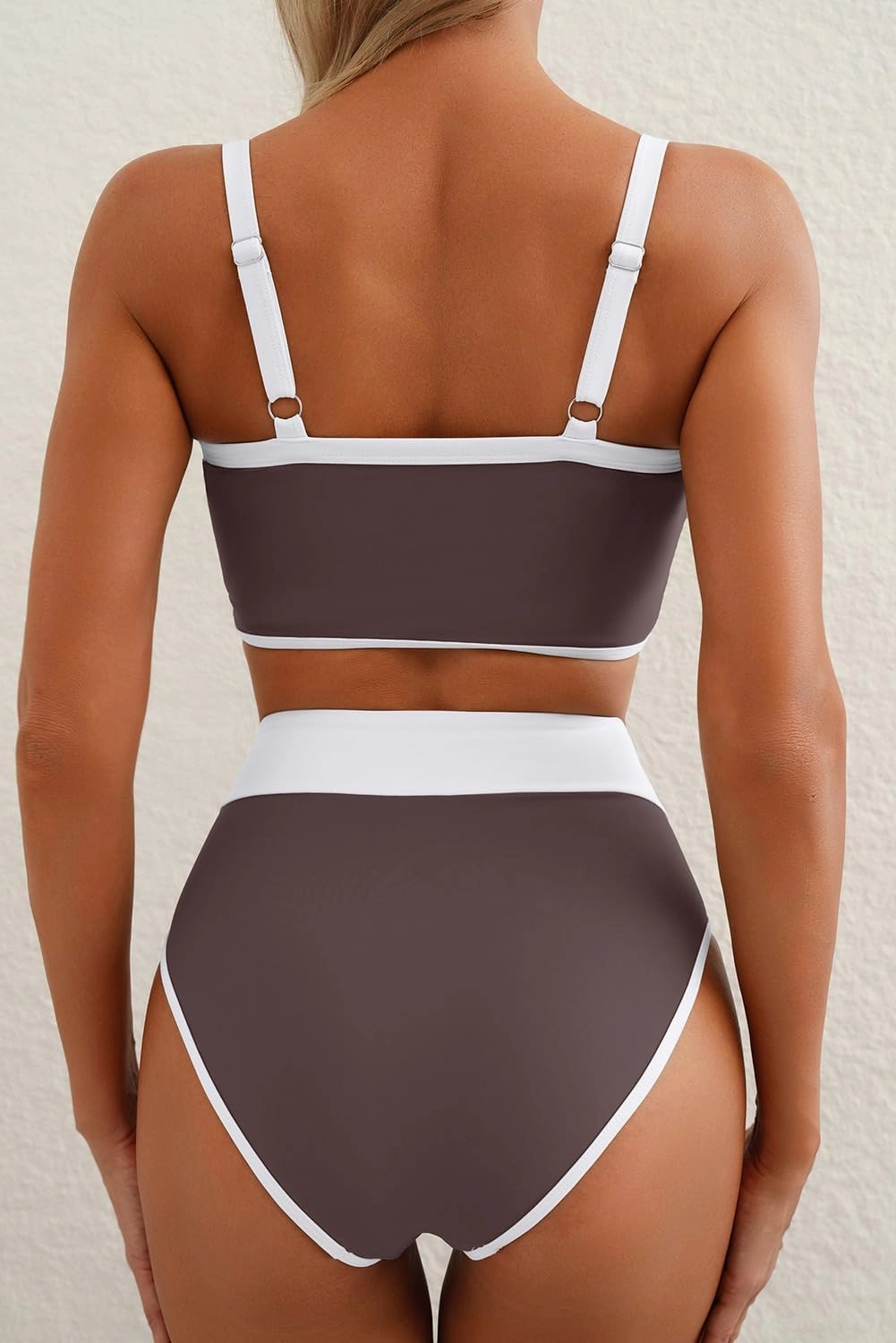 Herseas Women's Two Tone Patchwork Bikini Sets U Neck Swimsuit High Waisted Bathing Suit