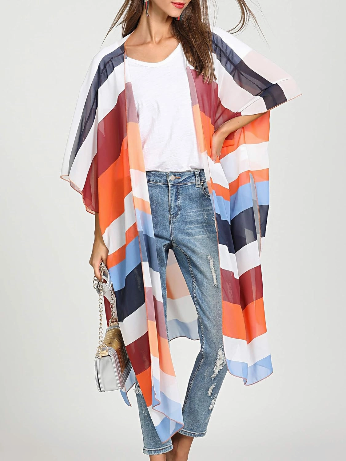 Hibluco Women's Long Floral Kimono Printed Cardigan Sheer Swimsuit Cover Ups