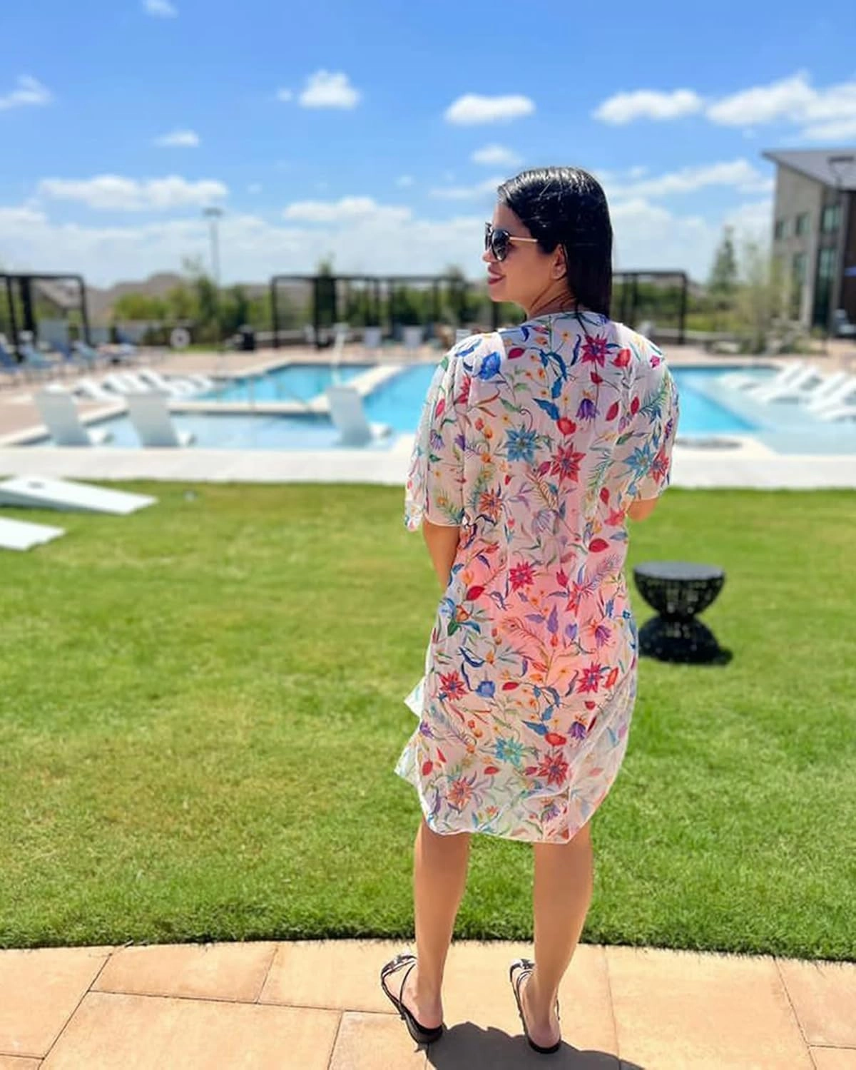 Hibluco Women's Summer Chiffon Floral Kimono Cardigan Long Swimwear Cover Ups