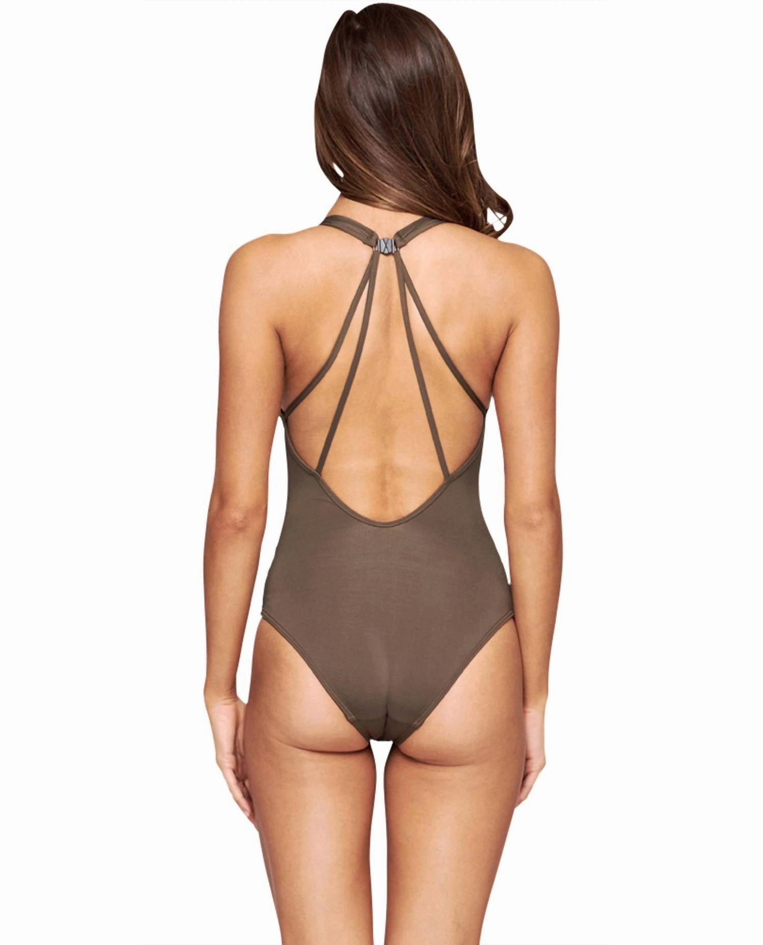 High Neck One Piece Swimsuit In Cognac