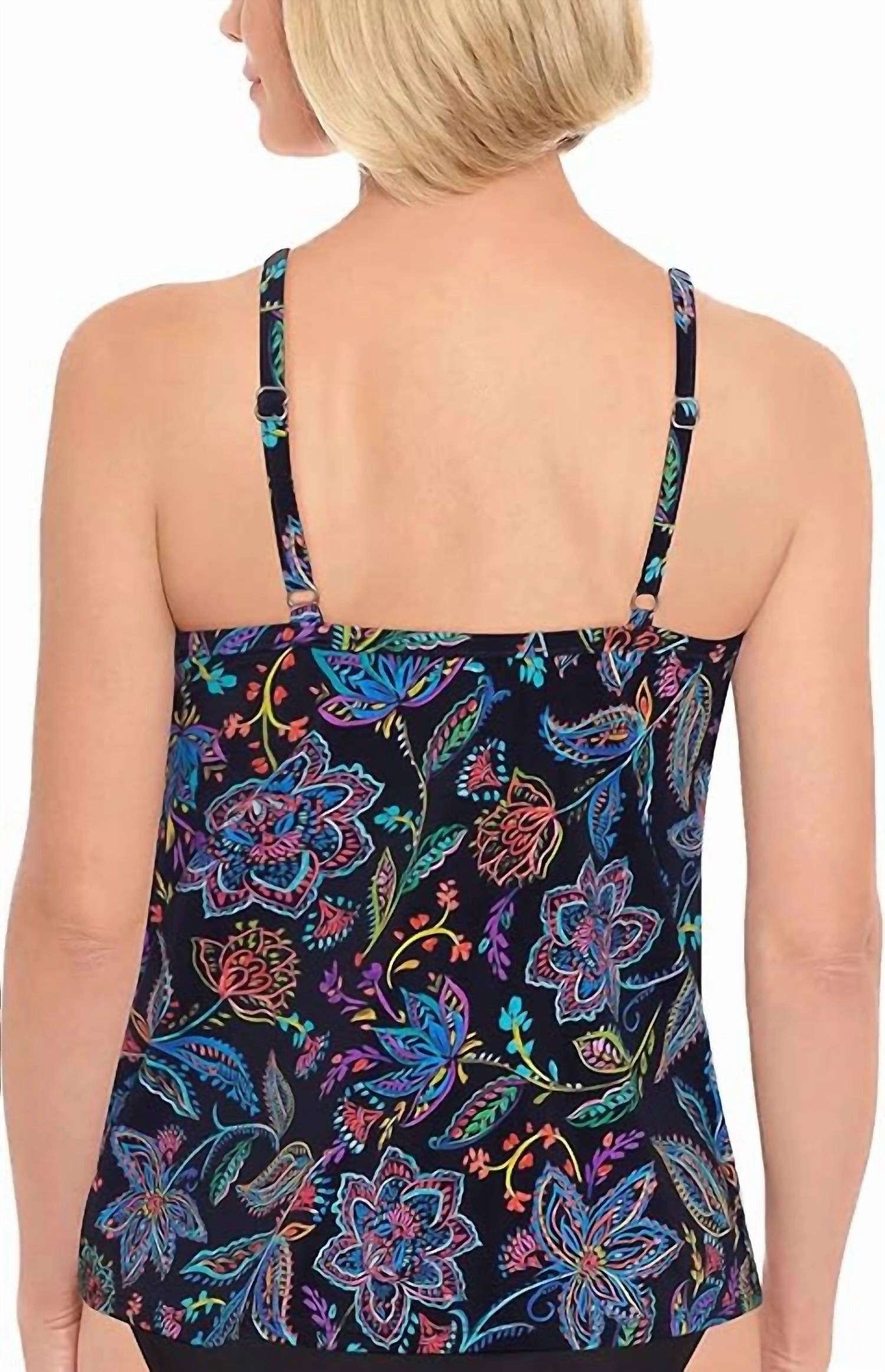 High Neck Underwire Tankini Top In Black/multi