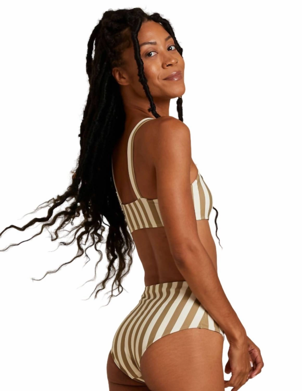 High Waisted Bikini Bottom In Olive Stripe