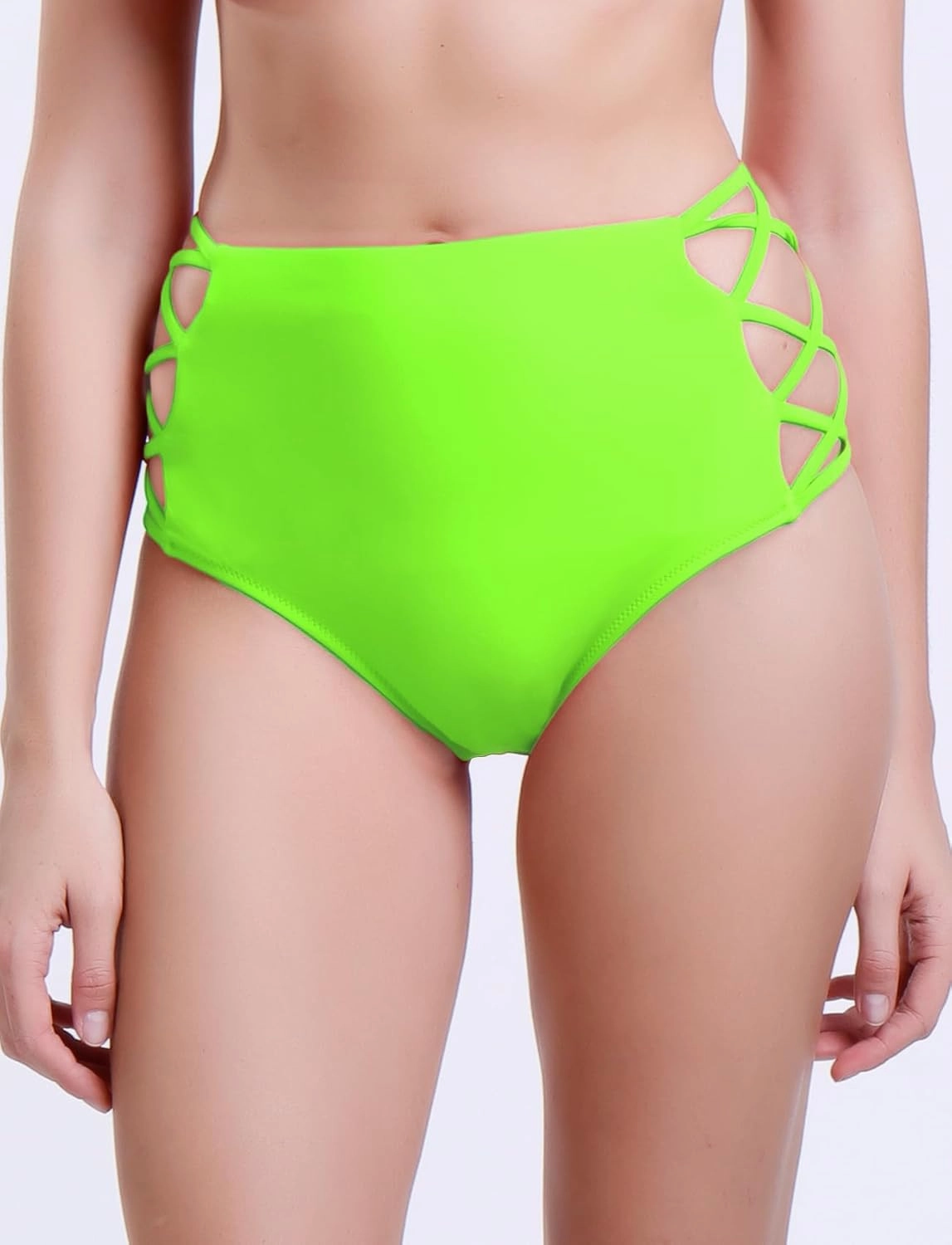 High Waisted Bikini Bottoms for Women Tummy Control Retro Black Full Coverage Strappy Bathing Suit Bottoms