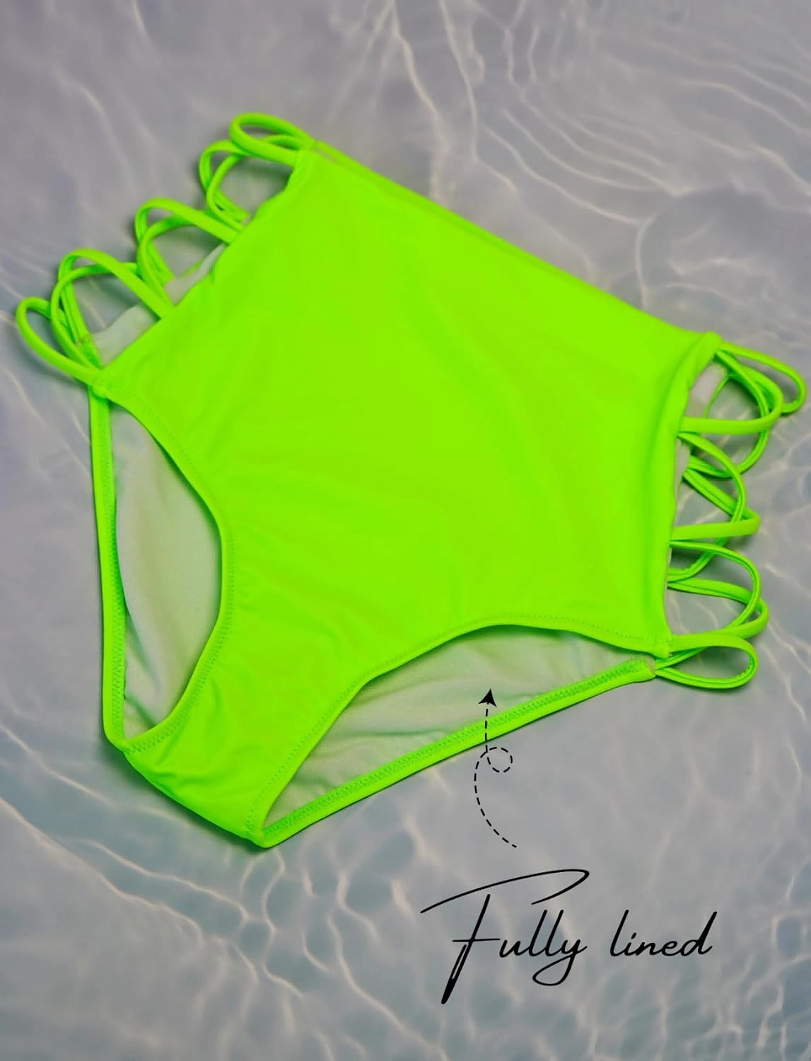 High Waisted Bikini Bottoms for Women Tummy Control Retro Black Full Coverage Strappy Bathing Suit Bottoms