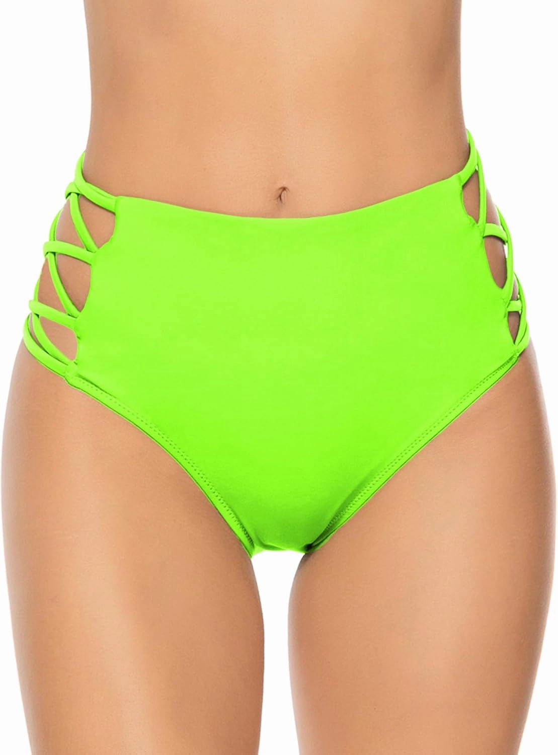 High Waisted Bikini Bottoms for Women Tummy Control Retro Black Full Coverage Strappy Bathing Suit Bottoms