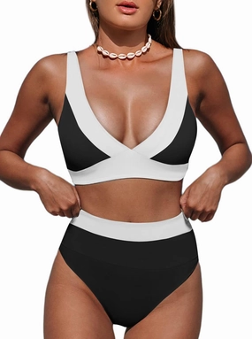 Hilinker Women's Leopard Bikini Swimsuits V Neck High Waisted 2 Piece Bathing Suits