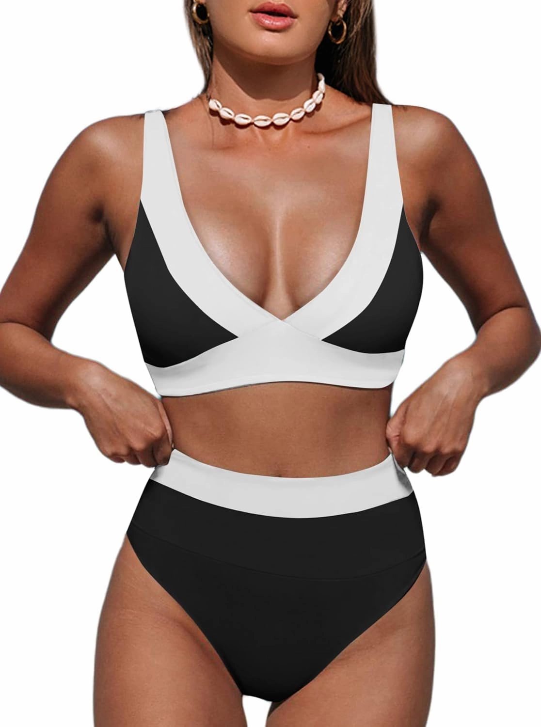 Hilinker Women's Leopard Bikini Swimsuits V Neck High Waisted 2 Piece Bathing Suits