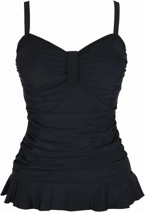 Hilor Women's 50's Retro Ruched Tankini Swimsuit Top with Ruffle Hem Bathing Suit Top Tummy Control Swim Tops