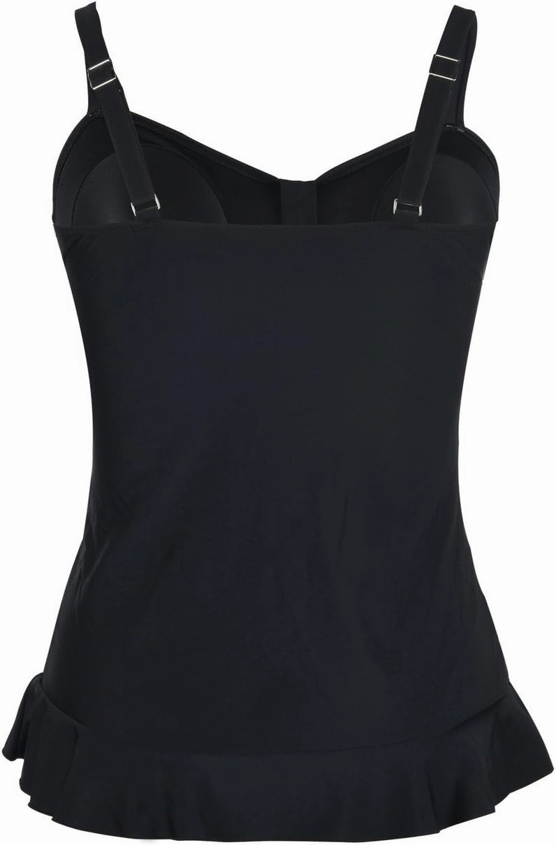 Hilor Women's 50's Retro Ruched Tankini Swimsuit Top with Ruffle Hem Bathing Suit Top Tummy Control Swim Tops
