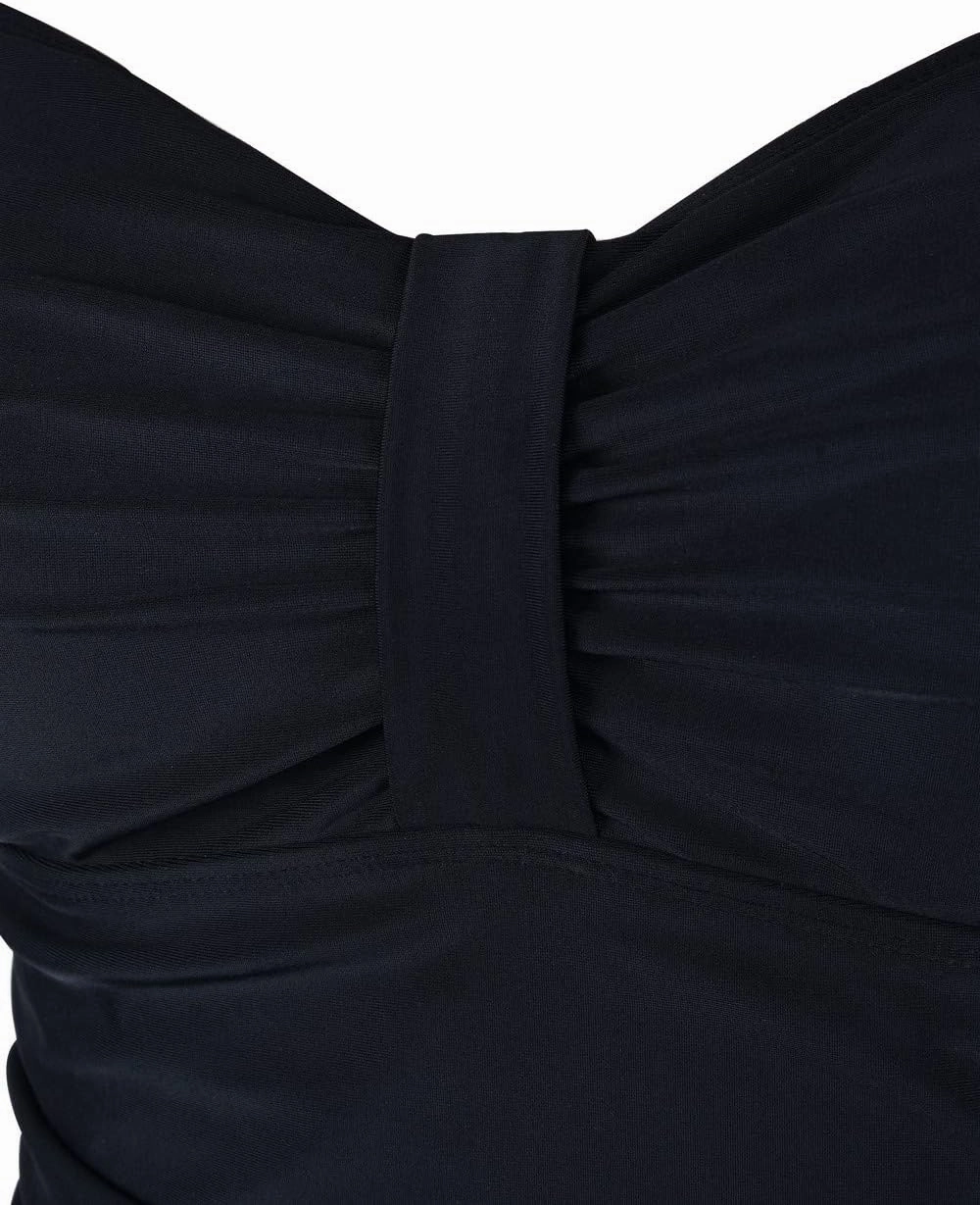 Hilor Women's 50's Retro Ruched Tankini Swimsuit Top with Ruffle Hem Bathing Suit Top Tummy Control Swim Tops