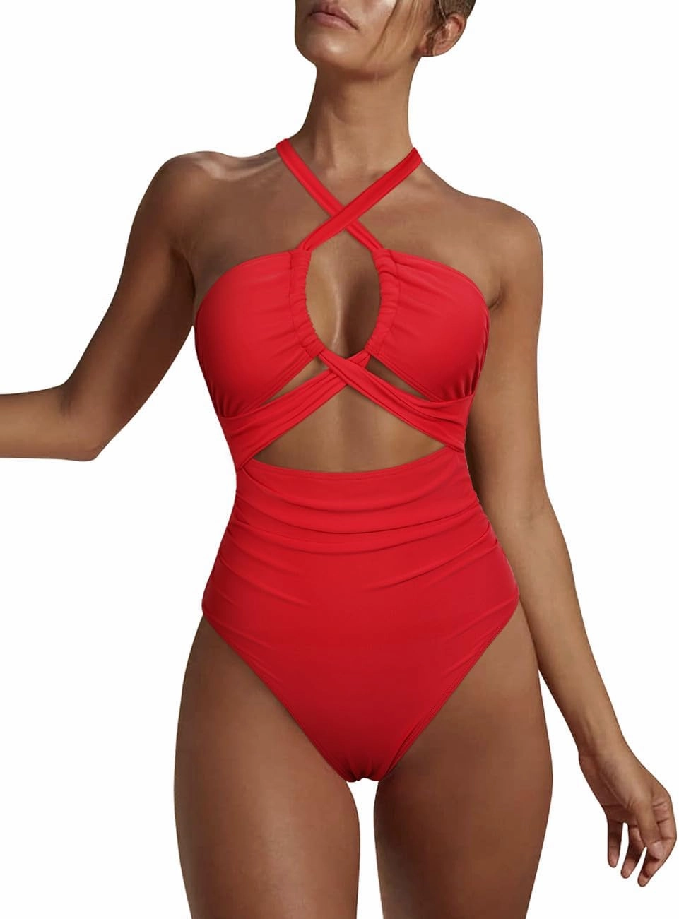 Hilor Women's One Piece Swimsuit Sexy Cutout Halter Bathing Suits Crossover High Cut Monokini Swimwear