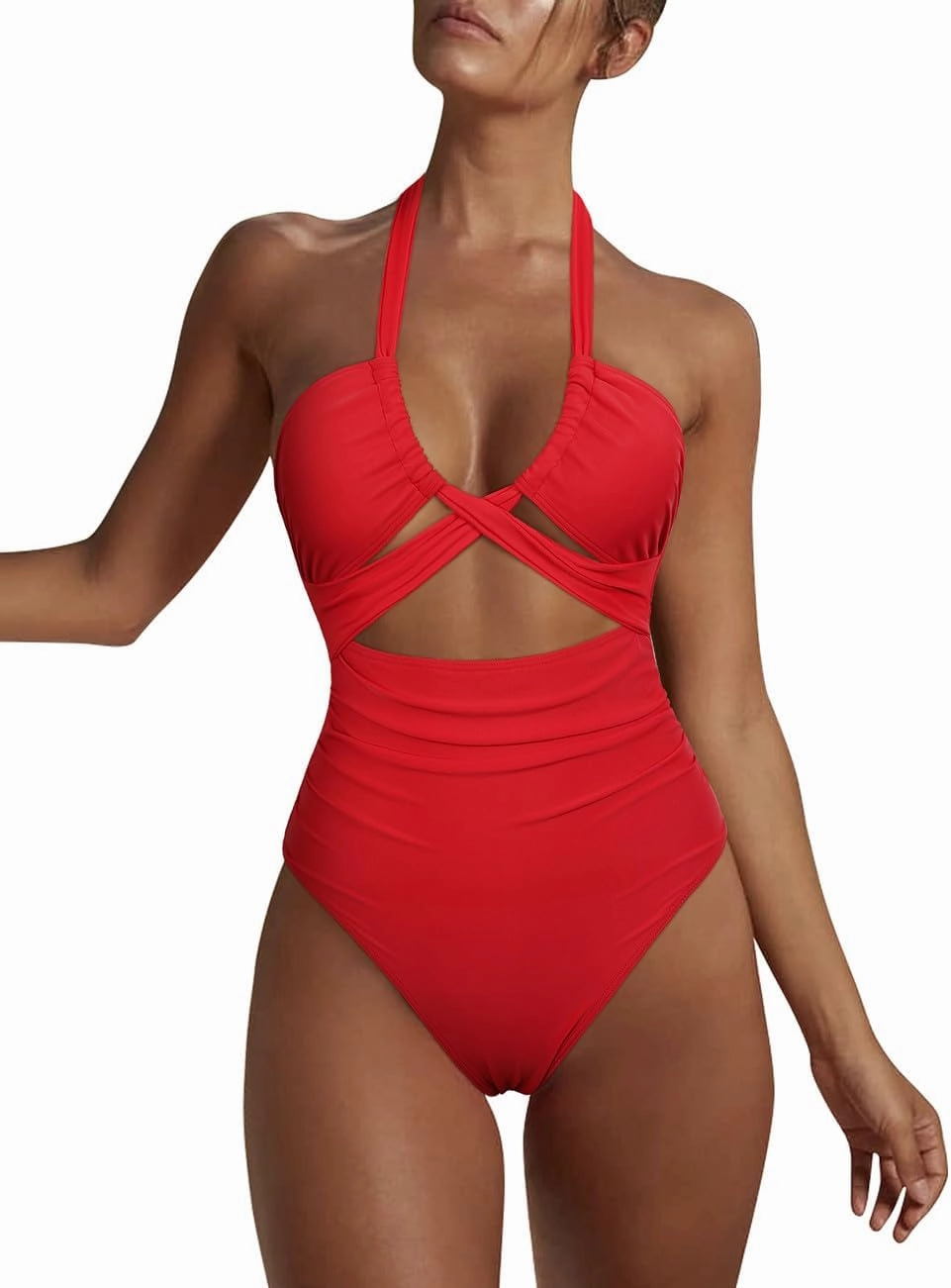 Hilor Women's One Piece Swimsuit Sexy Cutout Halter Bathing Suits Crossover High Cut Monokini Swimwear