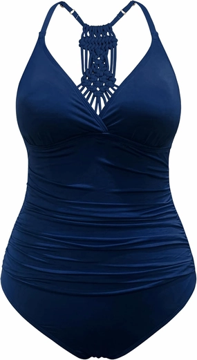 Hilor Women's Tummy Control One Piece Swimsuits Halter V Neck Push Up Slimming Bathing Suits Ruched Swimwear