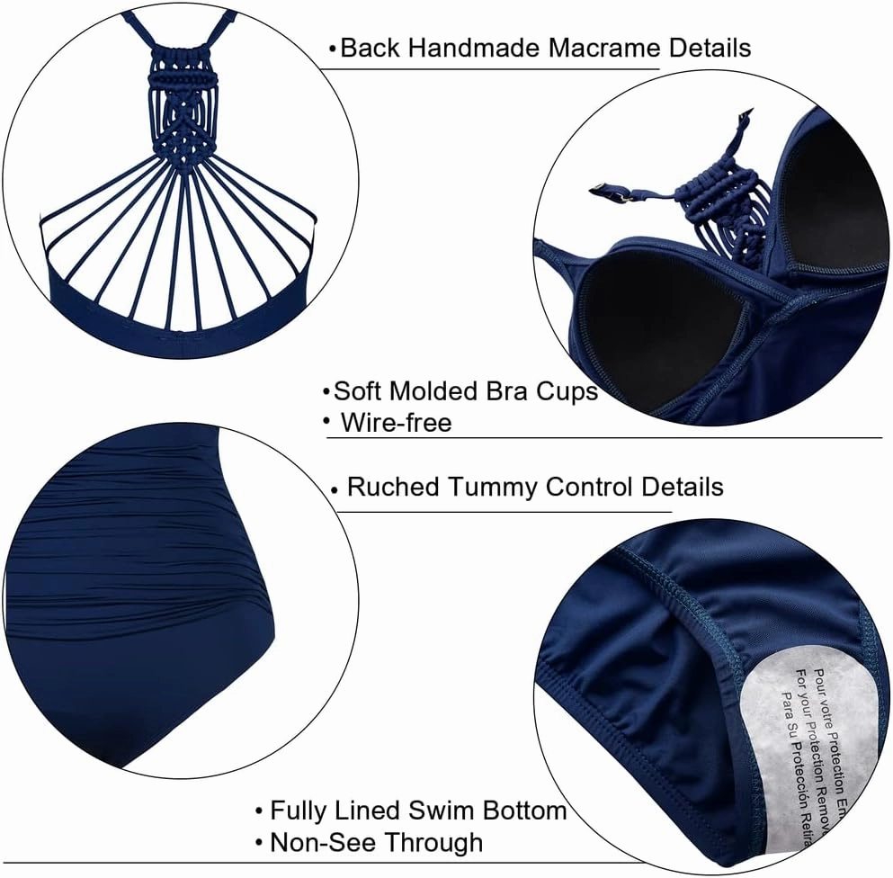 Hilor Women's Tummy Control One Piece Swimsuits Halter V Neck Push Up Slimming Bathing Suits Ruched Swimwear