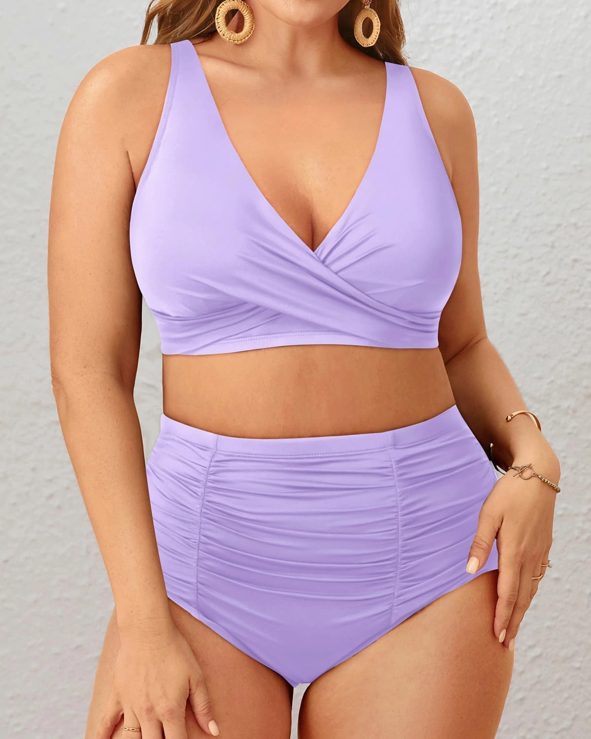 Holipick Two Piece Plus Size Swimsuits for Women High Waisted Bikini Tummy Control Bathing Suits Twist Front Swimwear