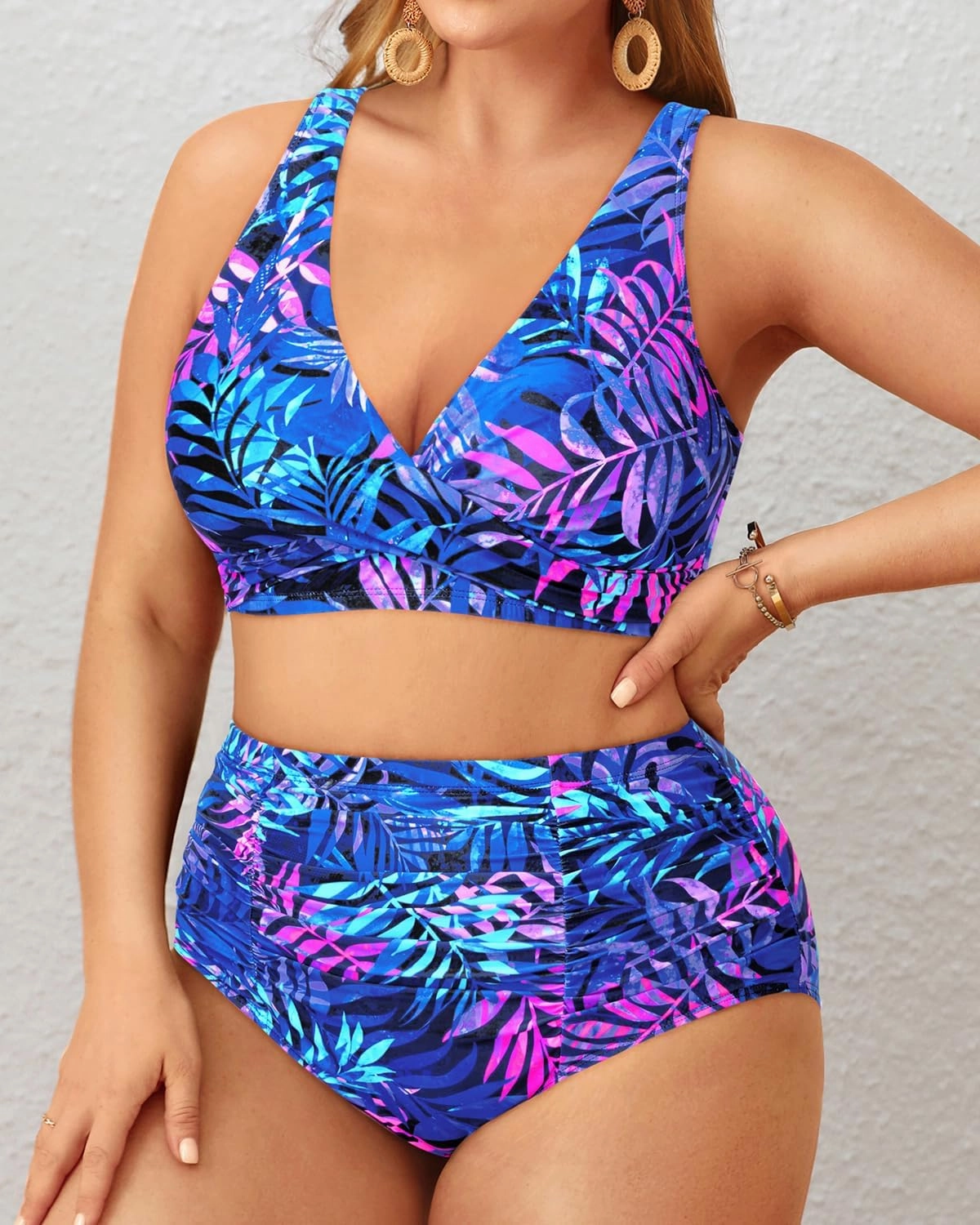 Holipick Two Piece Plus Size Swimsuits for Women High Waisted Bikini Tummy Control Bathing Suits Twist Front Swimwear