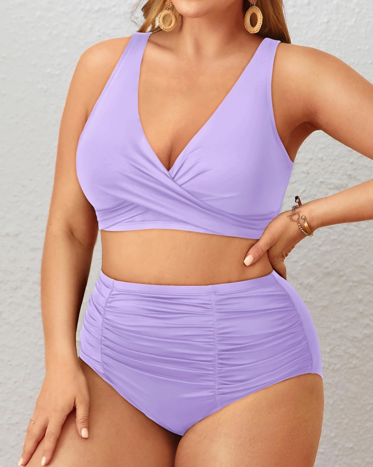 Holipick Two Piece Plus Size Swimsuits for Women High Waisted Bikini Tummy Control Bathing Suits Twist Front Swimwear