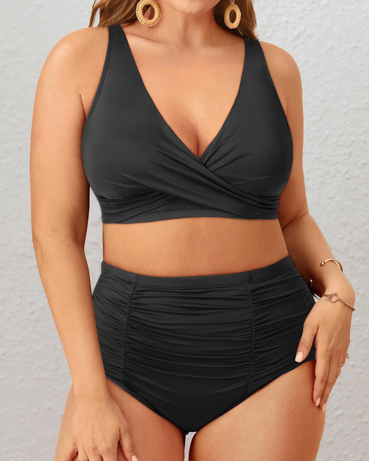 Holipick Two Piece Plus Size Swimsuits for Women High Waisted Bikini Tummy Control Bathing Suits Twist Front Swimwear